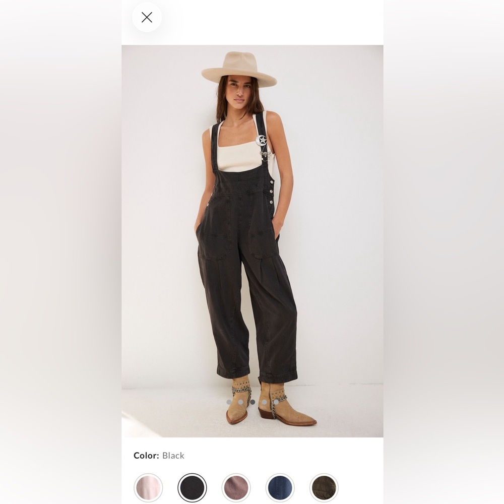 Free People Black Relaxed Overalls